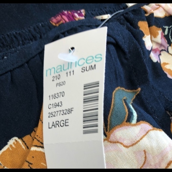 Maurices Navy Floral Swing Shift Dress Ruffle Hem Size L Summer - Picture 5 of 7